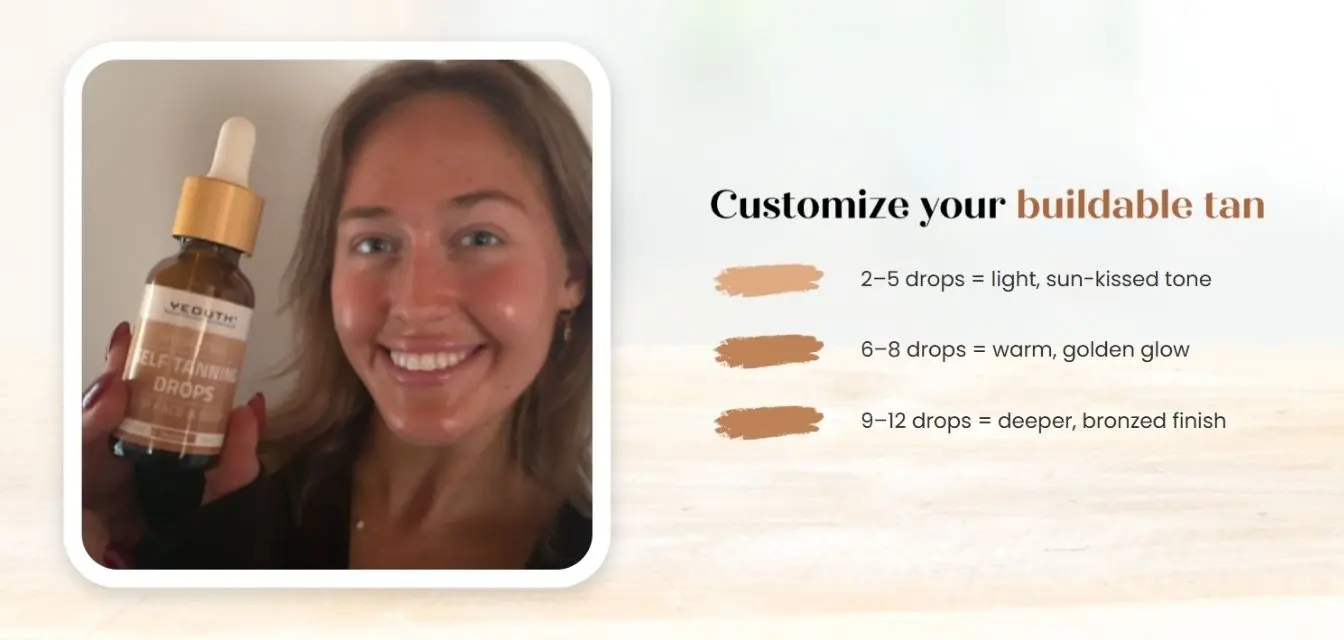 YEOUTH Self Tanning Drops — usage instructions and important product information